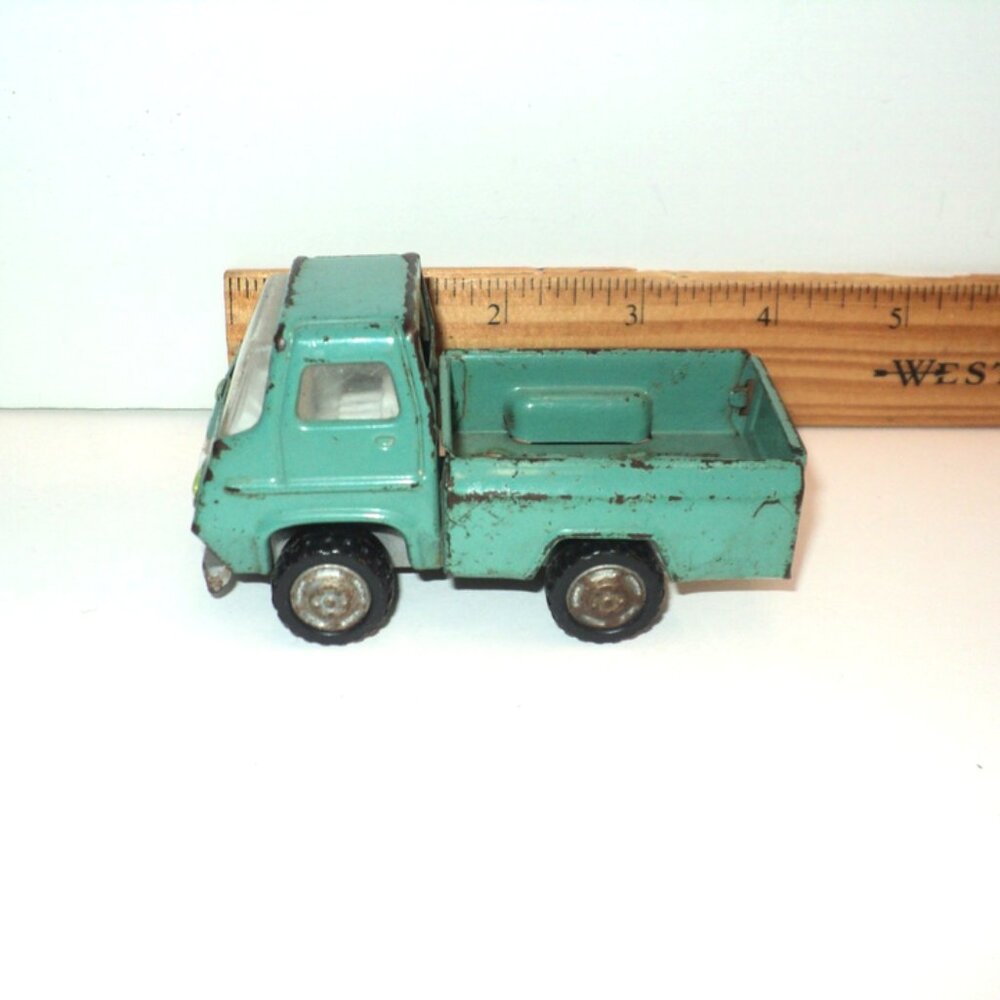 Marx Pressed Steel Pickup Truck Vintage Patina 3 1/2" Long Aqua Made in Japan